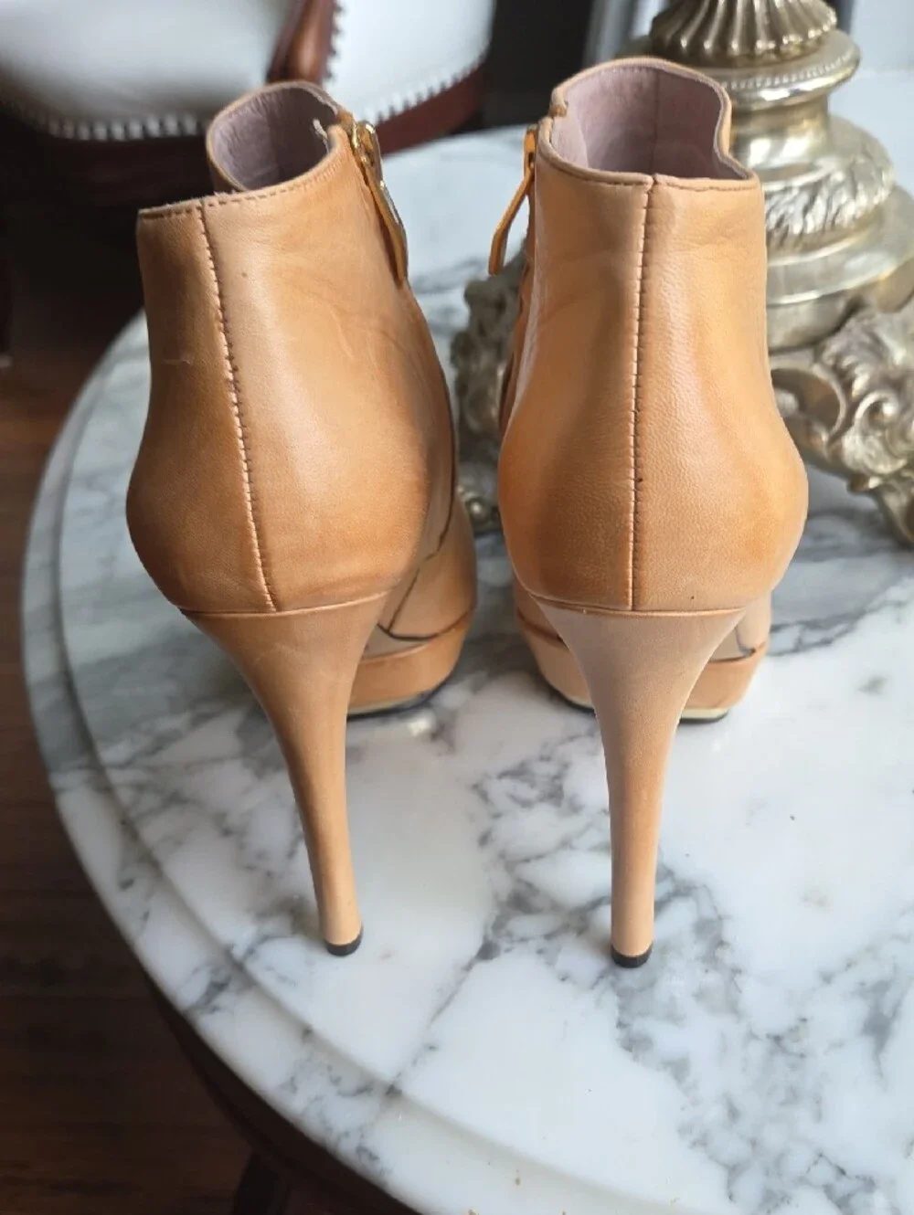 Vince Camuto Camel/Tan Leather High Heel Ankle Booties with Side Zip